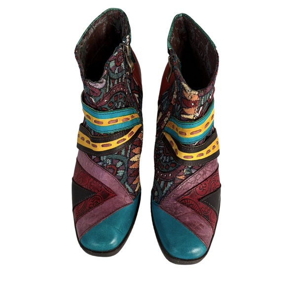 Socofy Bohemian Patchwork Leather Ankle Boots Women’s Size 8 Festival Style - Picture 1 of 7